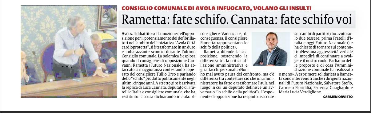 Articolo sul Consiglio comunale di Avola