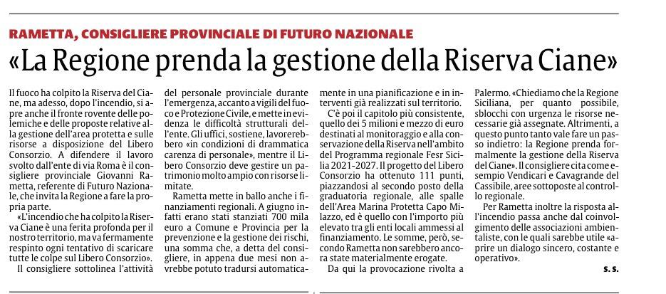 Articolo sulla Riserva Ciane