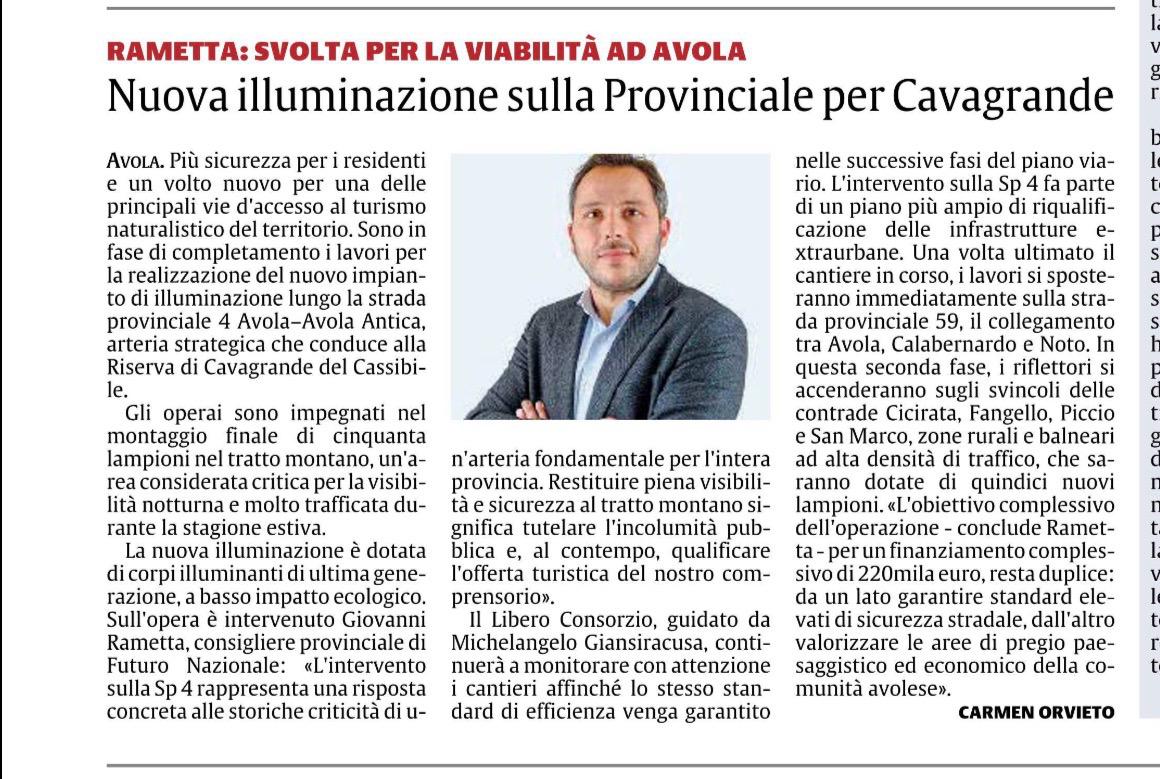 Articolo sull’illuminazione provinciale verso Cavagrande