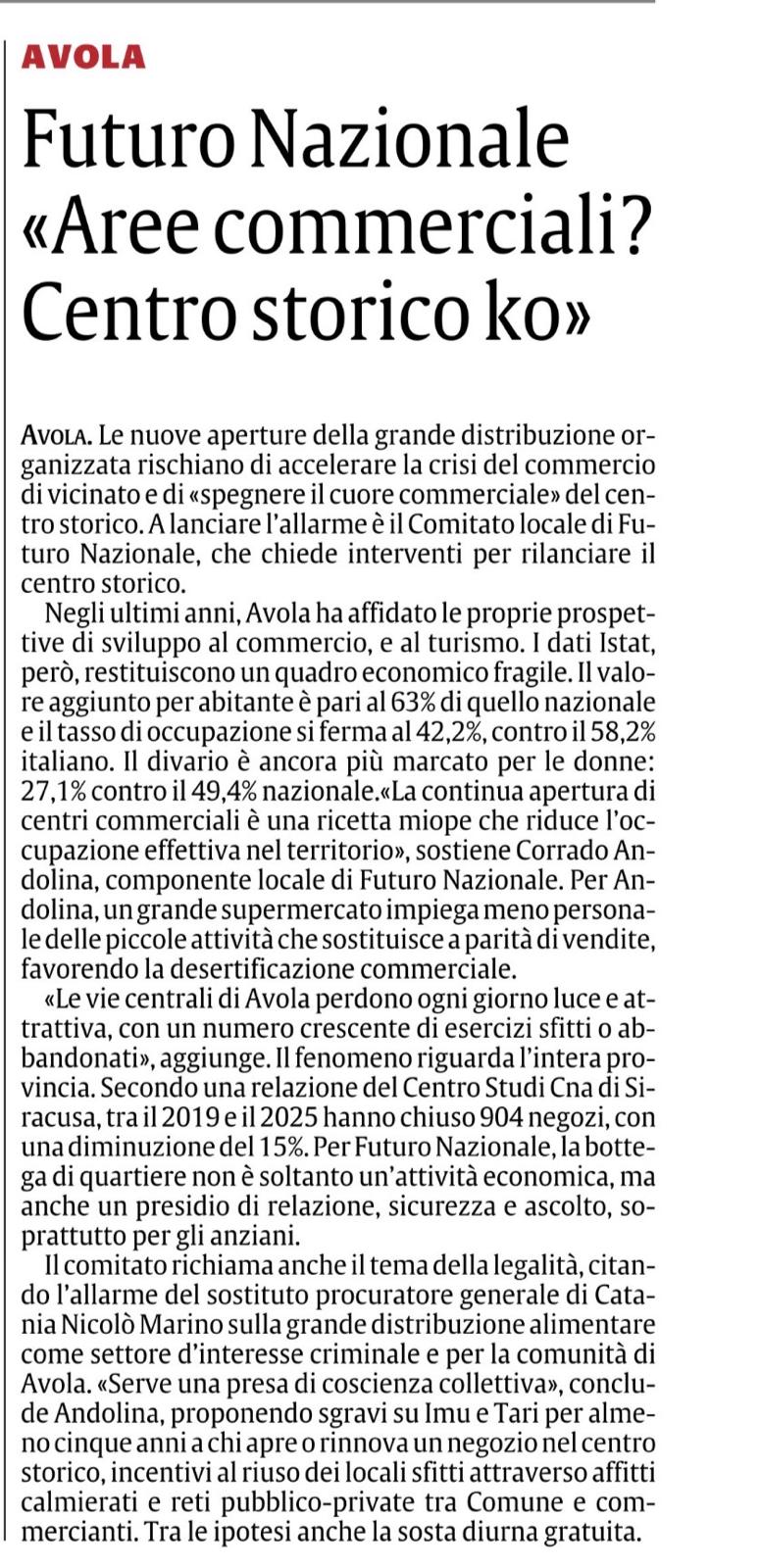 Articolo sulle aree commerciali e il centro storico